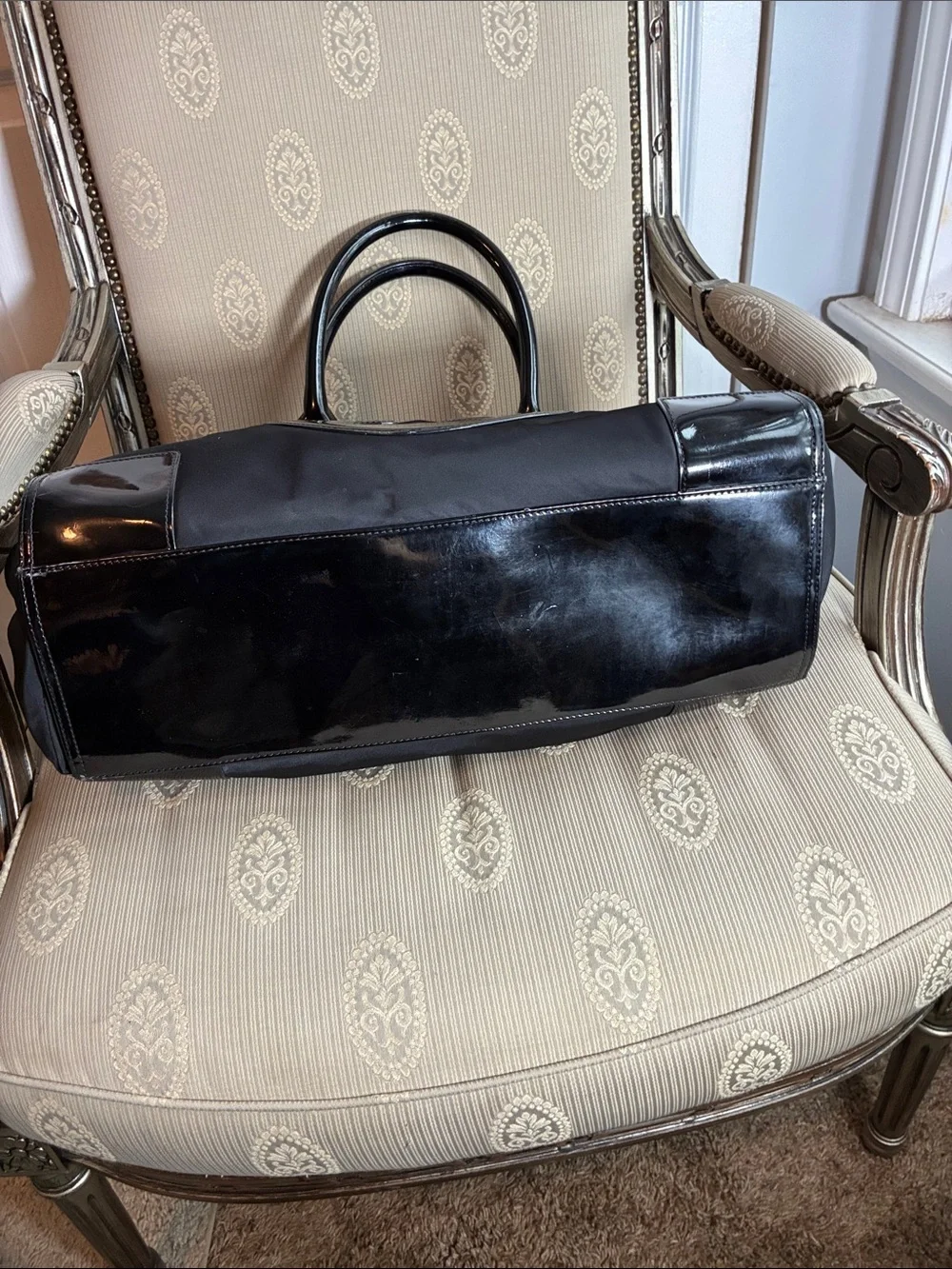Tory Burch Black Nylon Tote with Glossy Patent Logo and Handles